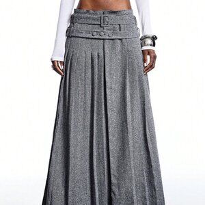 Grey Casual Women's Elegant Pleated Party Skirt